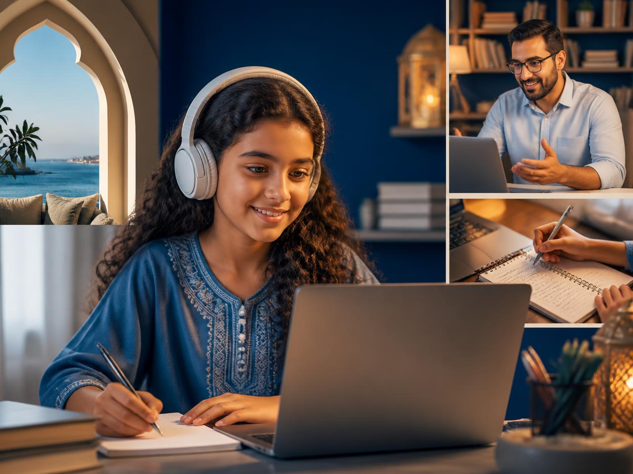 طالبة تتابع حصة خصوصية أونلاين على الحاسوب